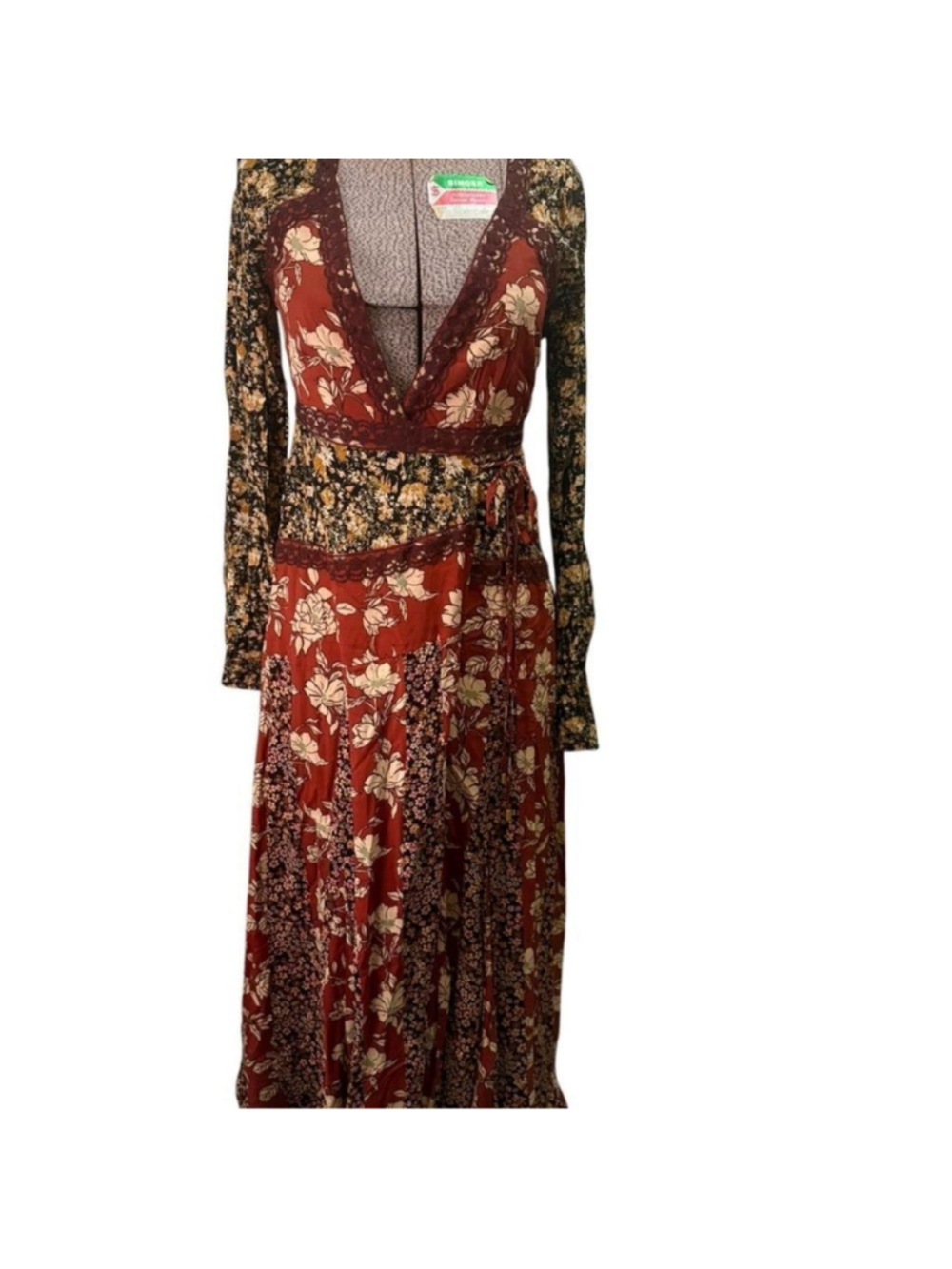 Floral Patchwork Wrap Maxi Dress - Rust - Picture 3 of 6